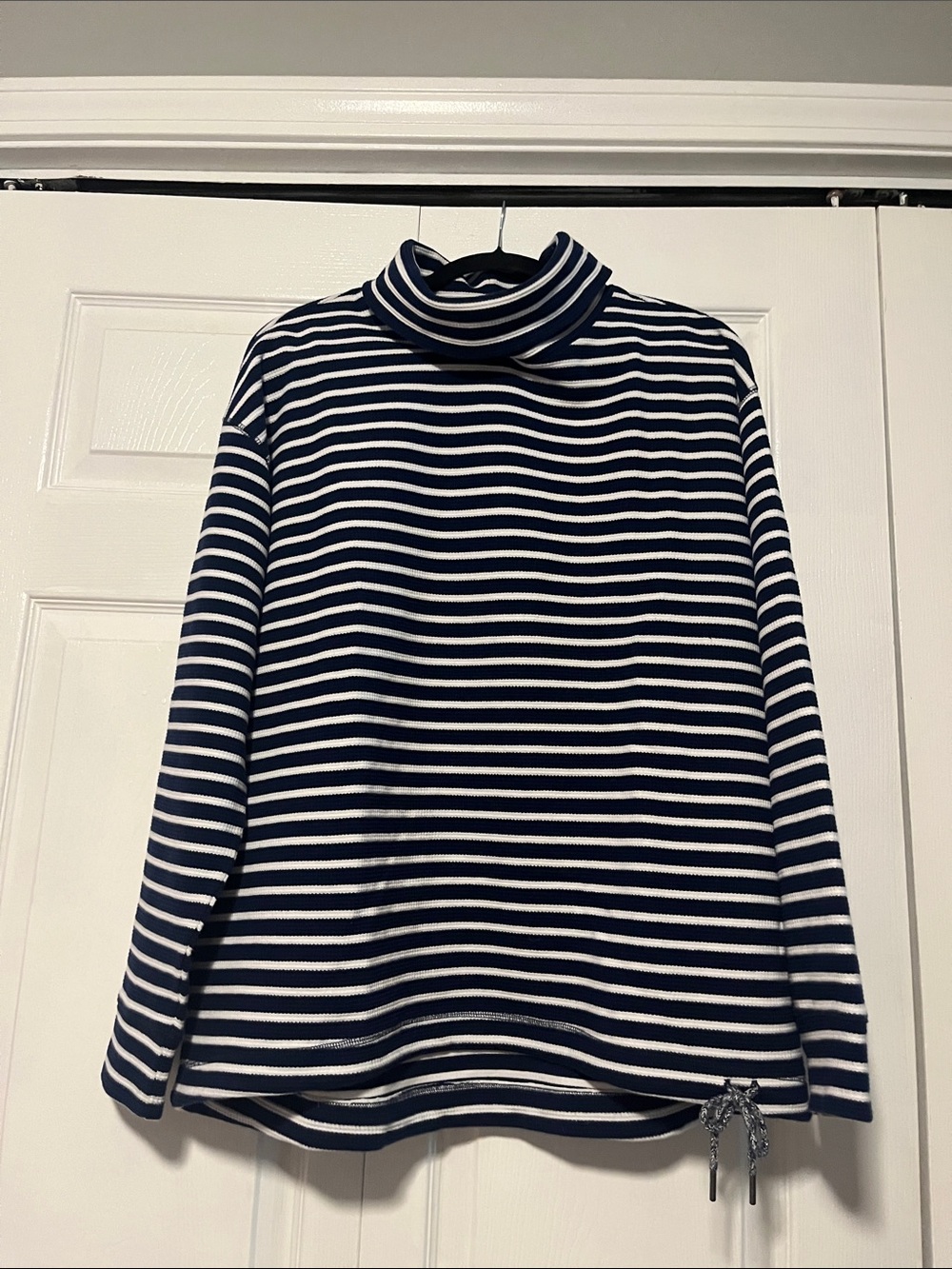 Lands' End Navy and White Striped Knit Loose Turtleneck Top